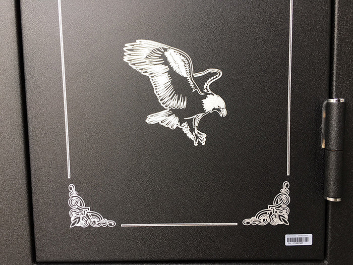 American bald eagle logo and pin stripe detail