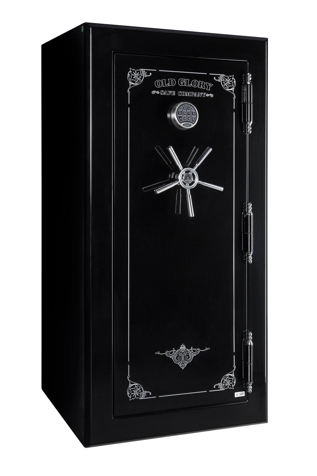 60 inch tall by 30 inch wide Old Glory Battle Ready gun safe locked in gloss black