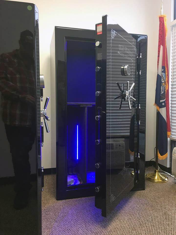 72 inch tall by 42 inch wide Old Glory LE gun safe unlocked in gloss black in show room