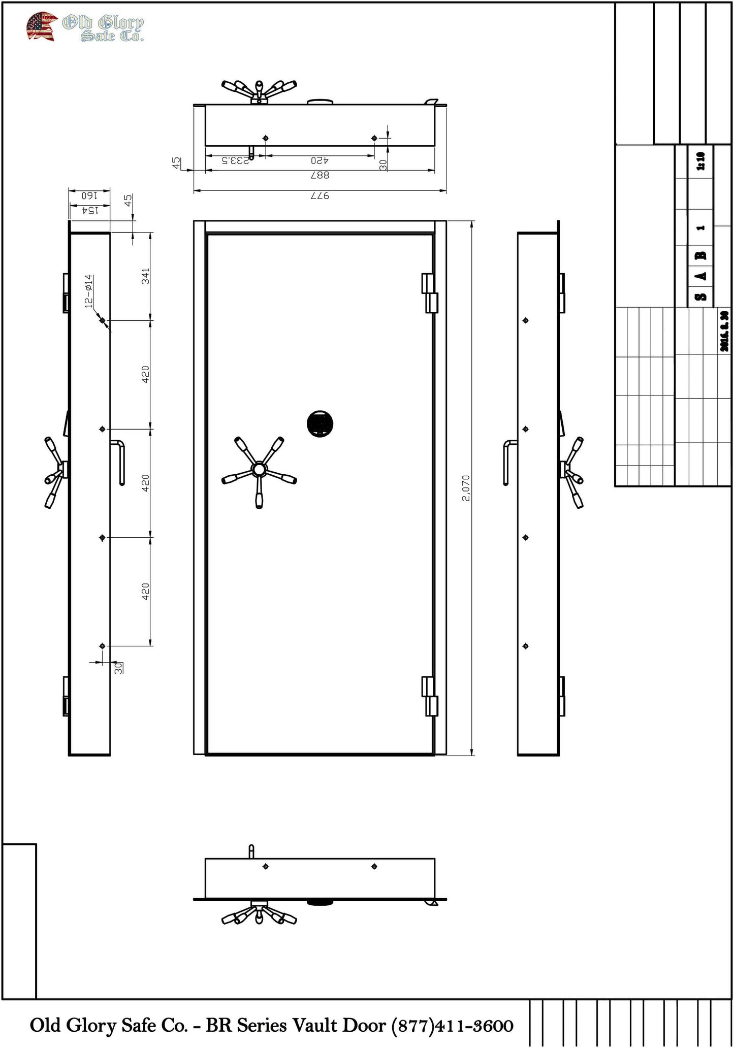 80 inch tall by 35 inch wide Old Glory vault door spec sheet