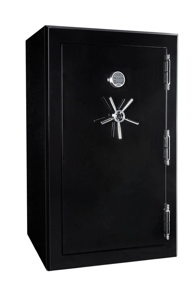 60 inch tall by 39 inch wide Old Glory GI gun safe locked in gloss black