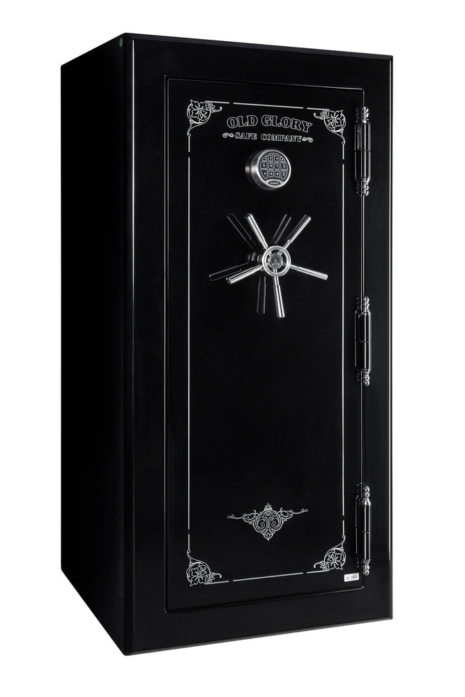 
                  
                    60 inch tall by 30 inch wide Old Glory Battle Ready gun safe locked in gloss black
                  
                