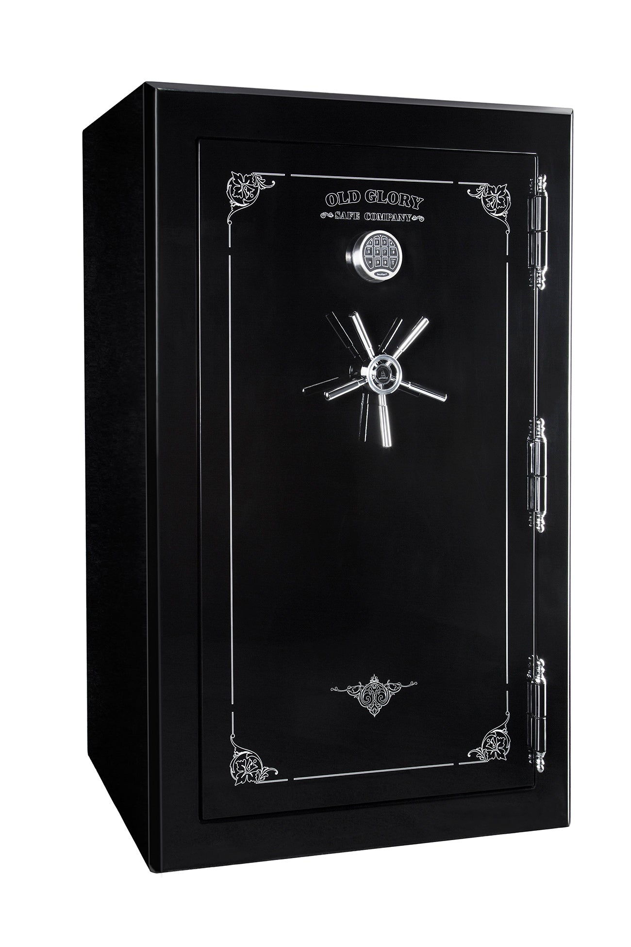 
                  
                    60 inch tall by 30 inch wide Old Glory Battle Ready gun safe locked in gloss black
                  
                