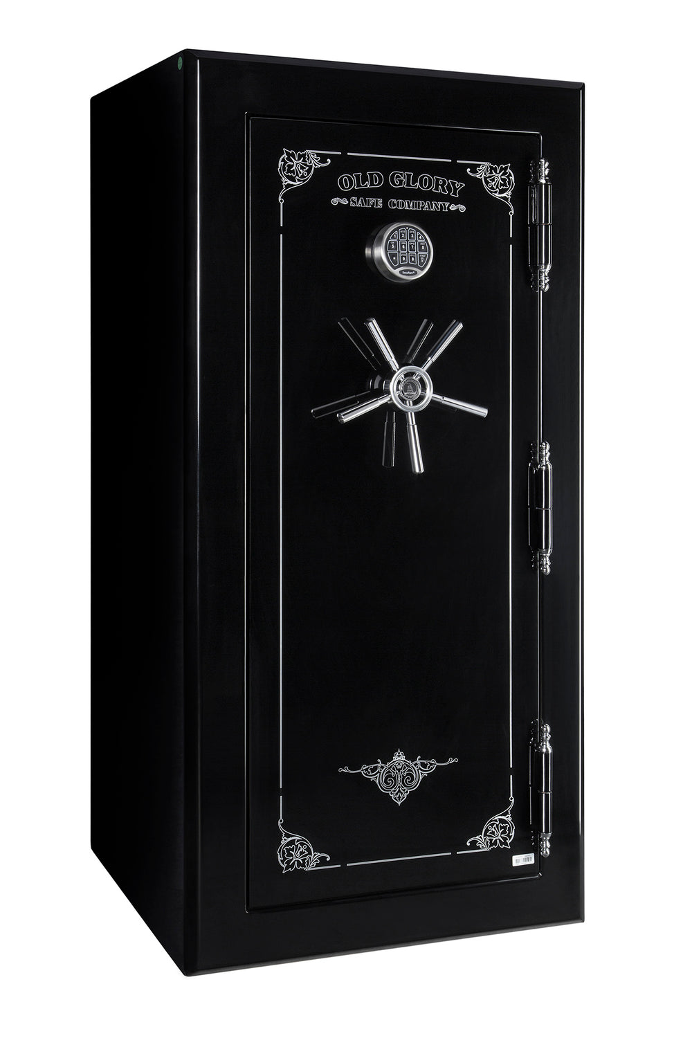 60 inch tall by 30 inch wide Old Glory LE Legend gun safe locked in gloss black