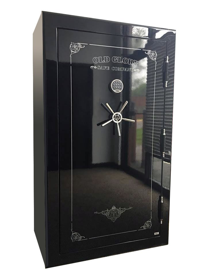 72 inch tall by 42 inch wide Old Glory LE Legend gun safe locked in gloss black