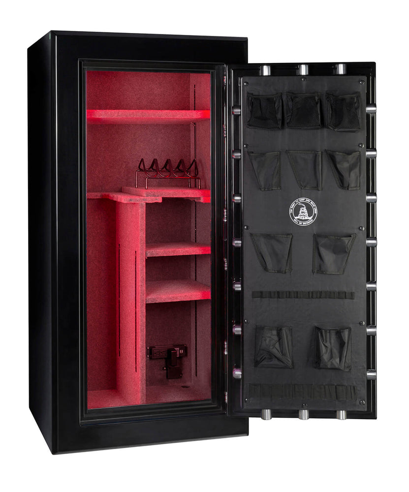 
                  
                    60 inch tall by 30 inch wide Old Glory Super Duty gun safe unlocked in gloss black
                  
                